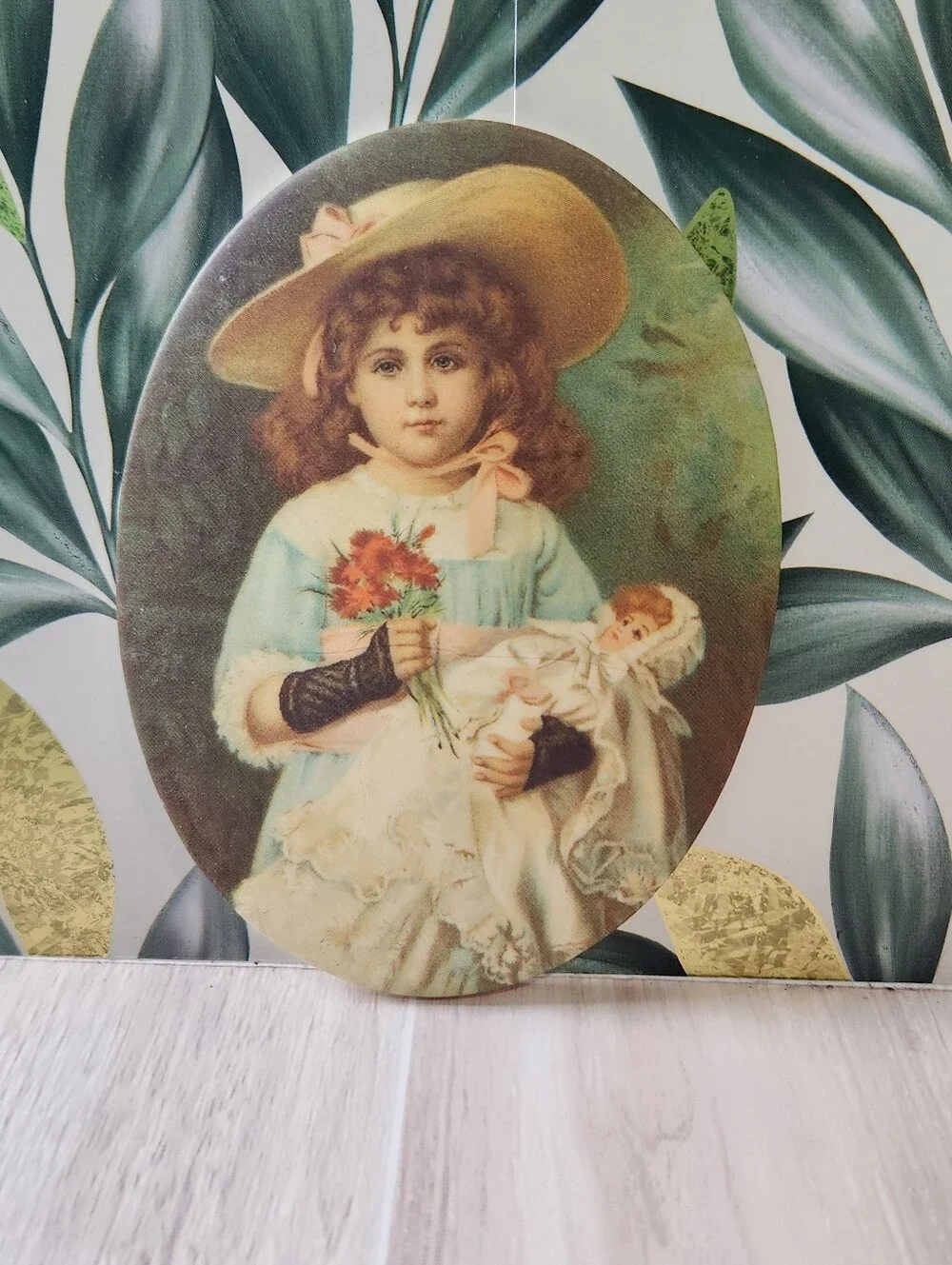 Vintage Bee Kay Creations Porcelain Oval Plaque Victorian Girl